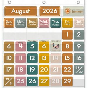 Calendario de aula de 45 bolsillos para niños, calendario de papel rectangular para aprender a administrar el tiempo, regreso a la escuela - Product Image 1