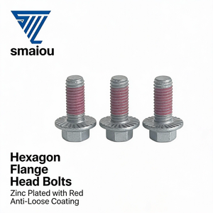Baut Kepala Flens Hex Berulir Penuh, Lapisan Seng dengan Lapisan Anti-Lepas Merah, Baja Karbon - Product Image 3