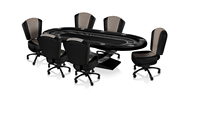 Table de poker ovale 70 Plus, 96 po x 43 po, avec porte-gobelets en forme de piste de course, tissu bleu Speed Cloth, pieds en acier inoxydable
