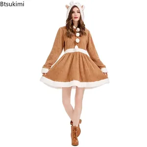 Costumi <span class=keywords><strong>di</strong></span> <span class=keywords><strong>Natale</strong></span> da Renne per Donna, Vestito con Cappuccio in Velluto Color Kaki da <span class=keywords><strong>Babbo</strong></span> <span class=keywords><strong>Natale</strong></span>, Pigiama Animale Carino, Abbigliamento da Notte Comodo e Originale - Product Image 4