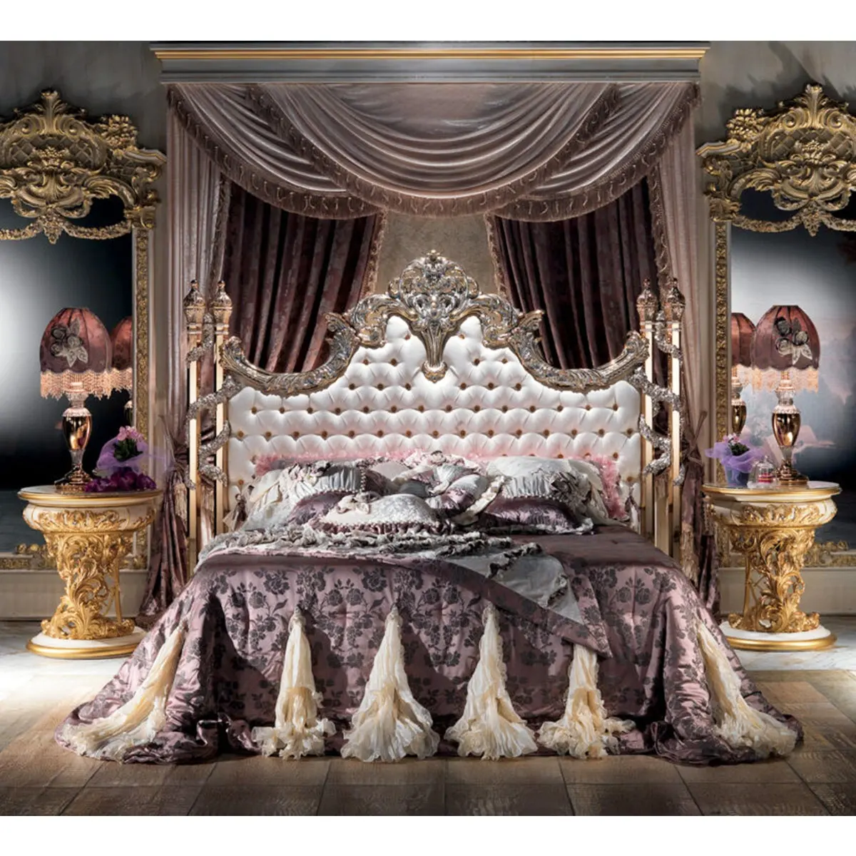 סין לבן וזהב צבע מלכותי יוקרה איטלקי קלאסי ארמון עם פליז ראש המיטה