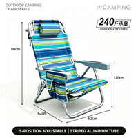 Chaise de plage pliable pour l'extérieur, chaise longue de camping portable à 5 positions inclinables avec appui-tête, poche latérale et sac isotherme