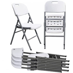 White Plastic Folding <b>Garden</b> <b>Chair</b> <b>Stackable</b> Portable Outdoor Furniture Durable Metal Frame Minimalist Design No Filling - Product Image 1