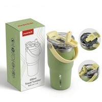 Gobelet isotherme sous vide en acier inoxydable à double paroi, 600 ml et 900 ml, avec poignée et couvercle, personnalisable avec logo, vente en gros