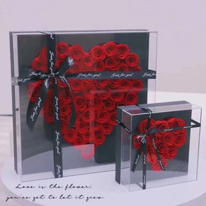 New style transparent gift box preserved roses box luxury acrylic square flower gift box for preserved roses