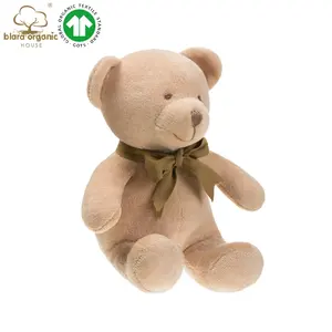 Mainan hewan boneka anak organik 100 katun, mainan Velour beruang coklat dengan dasi kupu-kupu