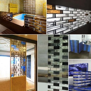Sapphire/Vàng Hổ Phách Màu Kính Gạch Tường Phân Vùng Tinh Thể Rõ Ràng Khối Gạch Cho Showcase Rắn Xây Dựng Gạch Kính - Product Image 6