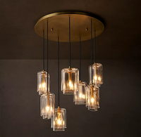 Lustre moderne à plusieurs niveaux en acier et verre, suspension multi-lumières en laiton et acier pour escalier, hall d'entrée, décoration de luxe pour maison française, villa