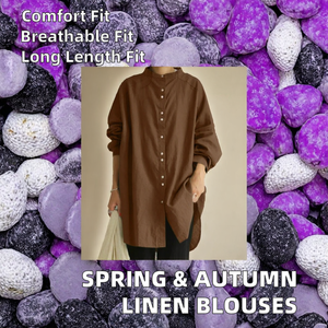 Camicette Casual da <span class=keywords><strong>Donna</strong></span> in Lino e Cotone Tinta Unita, Scollo a V, Bottoni Frontali, Maniche Lunghe, per Ufficio, Primavera <span class=keywords><strong>Autunno</strong></span> - Product Image 3