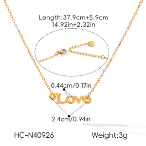 Collier en acier inoxydable plaqué or avec pendentif délicat en forme de mot LOVE, chaîne à maillons, couleur durable, pour couple, rendez-vous galants ou ornements de fête - Product Image 5