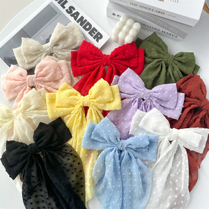 Daou Set Lintas Batas Pita Chiffon Buatan Tangan Motif Polkadot Jepit Rambut Super Besar Jepit Rambut Wanita Hiasan Kepala Hadiah Segar Manis - Product Image 1