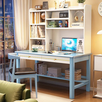 Escritorio de Computadora de Madera de Pino Sólido y Duradero de Estilo Escandinavo con Estantería Flotante Integrada para la Configuración de un Oficina en Casa o Dormitorio
