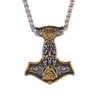 316L Stainless Steel Mens Jewelry Wholesale Mens Norse Myth Jewelry Thor Hammer Pendant Necklace Dual Color Viking Jewelry