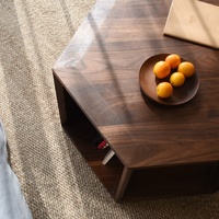 Table basse hexagonale moderne et simple en bois massif de noyer noir d'Amérique du Nord, style luxe léger, pour salon et hôtel