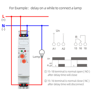 Relé de Tiempo VG521T 12v 24v 220v 230v AC/DC, Relé Temporizador de Retardo de Encendido con Tiempo Ajustable de 0.1 Segundos a 10 Días, Riel DIN L35 - Product Image 4