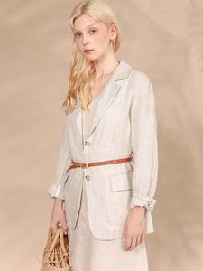 Sản phẩm mới hàng duy nhất hai nút Gai giảm béo loại Linen Blazer Phụ nữ - Product Image 4
