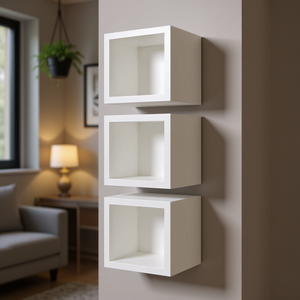 Estantes de pared cúbicos de MDF blanco, juego de 3 pequeños estantes de exhibición y almacenamiento para sala de estar, diseño minimalista - Product Image 2