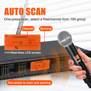 Micrófono Dinámico Profesional UX22, Sistema de Micrófono Inalámbrico UHF de 2 Canales, Portátil, 50m, con Cancelación de Ruido - Product Image 3