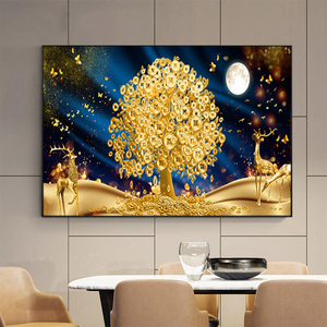 Nouvelle Peinture <span class=keywords><strong>sur</strong></span> Verre de Grande Taille, Motif Arbres Jaunes, <span class=keywords><strong>Aquarelle</strong></span> Moderne <span class=keywords><strong>sur</strong></span> Toile, Paysage pour Décoration de Salon - Product Image 4