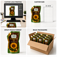 Sachets d'emballage Doypack en aluminium avec bec verseur pour huile de tournesol, personnalisables avec logo, pour l'emballage d'huile de cuisson