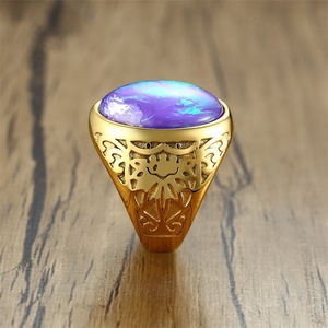 Anillo ovalado de acero inoxidable y oro de alta calidad <span class=keywords><strong>para</strong></span> hombre, Gema grande preciosa, Ópalo - Product Image 3