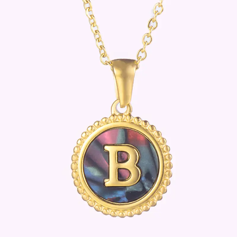 Women stainless Steel Jewellery Abalone shell Logo Necklace For Ladies Vintage Trendy Jewelry Pendant Initials