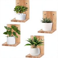 Étagères flottantes murales en bois robustes en forme de L pour plantes, lot de 4 (marron carbonisé) pour salon et chambre
