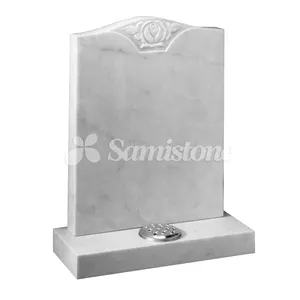 Samistone Carrara Marble Upright Headstone Carved Flower Olive Rose White Tombstone New Zealand Tombstone Flower Tombstone