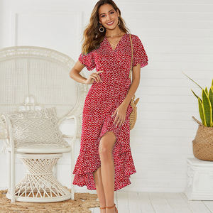 TONGYANG Abito Lungo Estivo da Spiaggia per Donna, Stampa Floreale Boho in Chiffon <span class=keywords><strong>con</strong></span> Volant, Casual <span class=keywords><strong>con</strong></span> Scollo a V e Spacco Sexy per Feste - Product Image 4