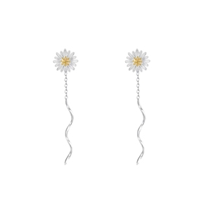 S925 Pure Sterling <strong>Silver</strong> <strong>Daisy</strong> Flower Ear Line <strong>Earrings</strong> for Women Jewelry Accessories YB-XY-294 - Product Image 5