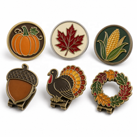 Marqueur de balle de golf en gros avec clip pour chapeau, motifs Thanksgiving (Dinde, Citrouille), finition Bronze antique et Or, thème Noël, cadeau personnalisé