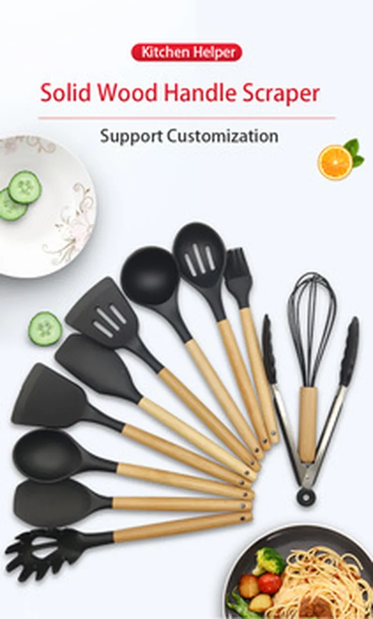 Food Grade Silicone Kitchen Utensils Shovel Resistance Cooking Spoon Spatula Non-Stick Cookware Turner