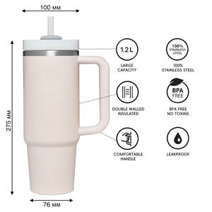 Vaso Térmico de Acero Inoxidable de 40oz con Asa y Pajita para el Regreso a Clases, Ecológico, para Agua/Té Helado/Café - Product Image 4