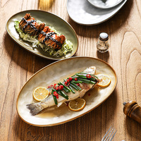 Vintage Grobe Ovale Keramikplatte, Ofen- und Mikrowellengeeignet, für Restaurant und Haushalt, Große Kapazität, Personalisierbare Fischteller, Sushi-, Gebäck- und Dessertteller