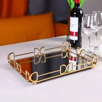 Plateau de service en métal doré de luxe pour la décoration de la maison, plateau miroir pour gâteaux, plateau de rangement miroir, plateau à parfum miroir