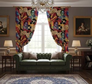 Cortinas Retro Jazz Band con Estampado Floral Denso, Paneles Decorativos que Bloquean el 70% de la Luz para Sala de Estar, Dormitorio, Música - Product Image 4