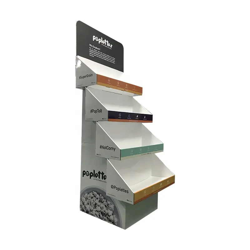 Custom POP Floor Stand Promotion Folding Cardboard Paper Floor Display Shelf For Food
