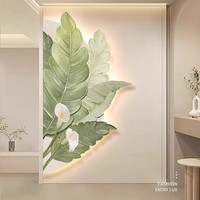 Lukisan bunga lampu dinding seni daun palem lukisan gantung tanaman semibulat dekorasi pintu masuk tekstur batu pasir kelas atas