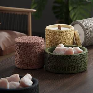 Vente en gros de coupelles à bougies en <span class=keywords><strong>ciment</strong></span> corail vides avec couvercle, pot cylindrique personnalisé avec logo pour la décoration de Noël, bougies parfumées en cire de soja - Product Image 4