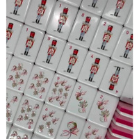 Set Mahjong Kustom Liburan Musim Dingin, Motif Cat Air Nutcracker Pohon Natal Bola Salju Ubin Mahjong Amerika