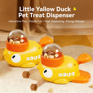 Dispensador de Plástico Interactivo para Entrenamiento <span class=keywords><strong>Cognitivo</strong></span> con Dispensación Automática de Snacks Liofilizados, Diseño de Pato Amarillo, Comedero para Perros y Gatos - Product Image 2