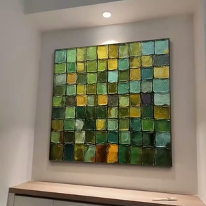 Pintura al Óleo Abstracta con Textura de Mosaico, Naturaleza Muerta Verde y Dorada, Lienzo Grande Hecho a Mano, Arte de Pared para Decoración del Hogar y Hoteles - Product Image 4