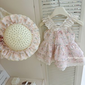 Cherry Blossom Floral Dress For Girls Sweetheart Neckline A-Line Cotton Summer Dress With Flutter Sleeves And Floral Trim - Product Image 2