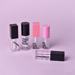 Tube de packaging pour brillant à lèvres transparent, vide, violet, à paroi épaisse, avec applicateur bâtonnet <span class=keywords><strong>rose</strong></span> et embout plat carré, personnalisable avec logo, 5ml 10ml - Product Image 3