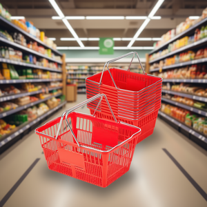 Cesta de Compras de Plástico PE Roja de 21L con Asas Metálicas, Apilable, Portátil, para Supermercado, Comercio Minorista y Uso Doméstico, Malla Densa D0100XFE3JA - Product Image 2