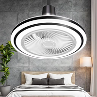 Ventilateur de plafond lumineux moderne pour chambre à coucher et salon, design noir et blanc, télécommande, 80W LED