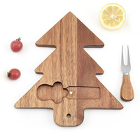 Ecologisch verantwoorde acaciahouten kerstboom snijplank met roestvrijstalen vork voor keuken cadeau