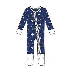 Custom Oem 210g/m² 95% Bambus 5% Spandex Kleinkind Pyjamas Sleeper atmungsaktive Baby kleidung Reiß verschluss Rüschen Baby Stram pler