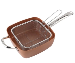 Cacerola cuadrada <span class=keywords><strong>de</strong></span> cobre, oferta semanal, extra profunda con vaporera, cesta para freír incluida - Product Image 5