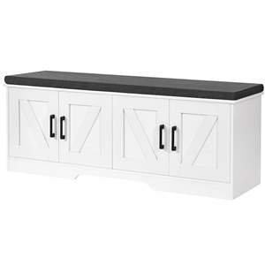 Banco de Almacenamiento de 2 Niveles, 47.2 Pulgadas de Ancho, Banco <span class=keywords><strong>para</strong></span> <span class=keywords><strong>Zapatos</strong></span> con Asiento Acolchado, Banco <span class=keywords><strong>para</strong></span> Entrada con 4 Puertas Corredizas y <span class=keywords><strong>Estante</strong></span> Ajustable, Blanco - Product Image 1